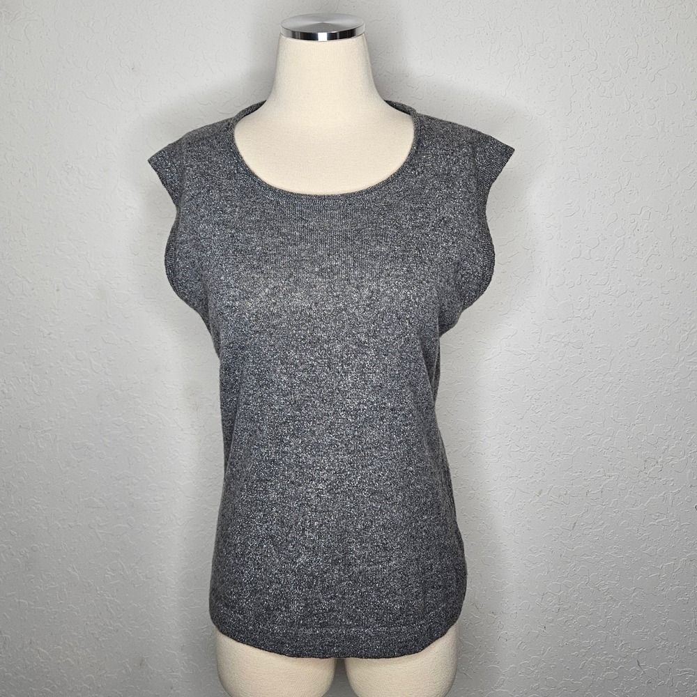 Biancalancia Italy Cashmere Merino Wool Metallic Shimmer Knit Top Grey Sz‎ 48 M